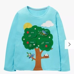 Mini Boden Kids' Seasons Tree Lift The Flap Top, Aqua Blue (Size 9-10) GUC